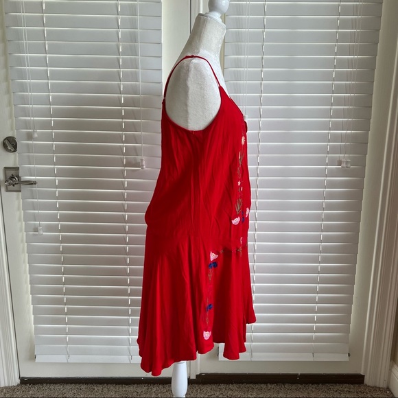 Umgee Size Medium Red Floral Mini Summer Bohemian Dress Sleeveless Cottagecore - Picture 5 of 13